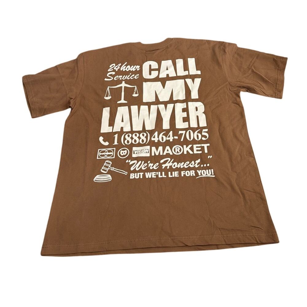 Market Call My Lawyer graphic pocket t-shirt in brown size XL